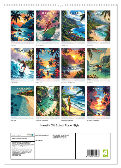 Hawaii - Old School Poster Style (CALVENDO Premium Wandkalender 2026)