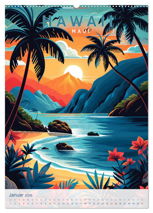 Hawaii - Old School Poster Style (CALVENDO Premium Wandkalender 2026)