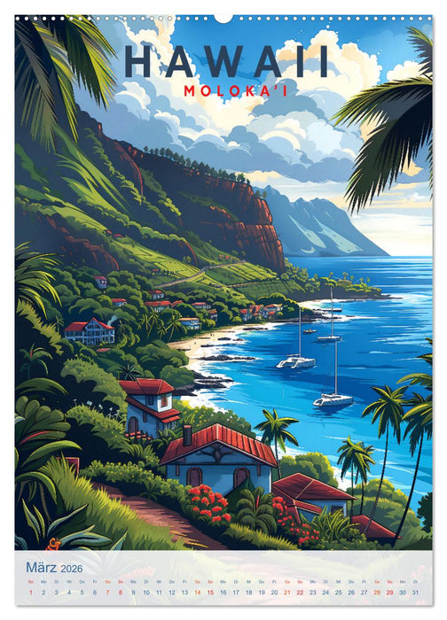 Hawaii - Old School Poster Style (CALVENDO Premium Wandkalender 2026)