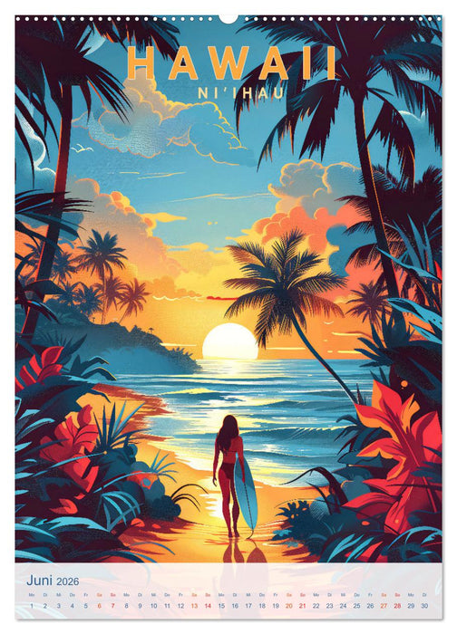 Hawaii - Old School Poster Style (CALVENDO Premium Wandkalender 2026)