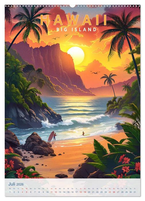 Hawaii - Old School Poster Style (CALVENDO Premium Wandkalender 2026)