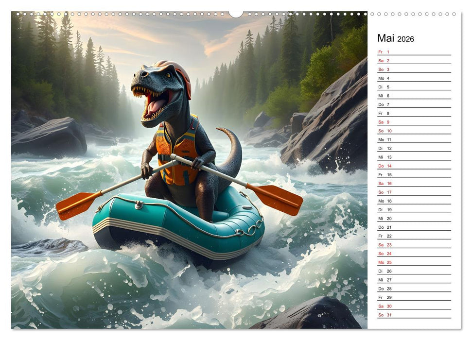 Sportlicher T-Rex - Mit Fun durch das Jahr (CALVENDO Wandkalender 2026)