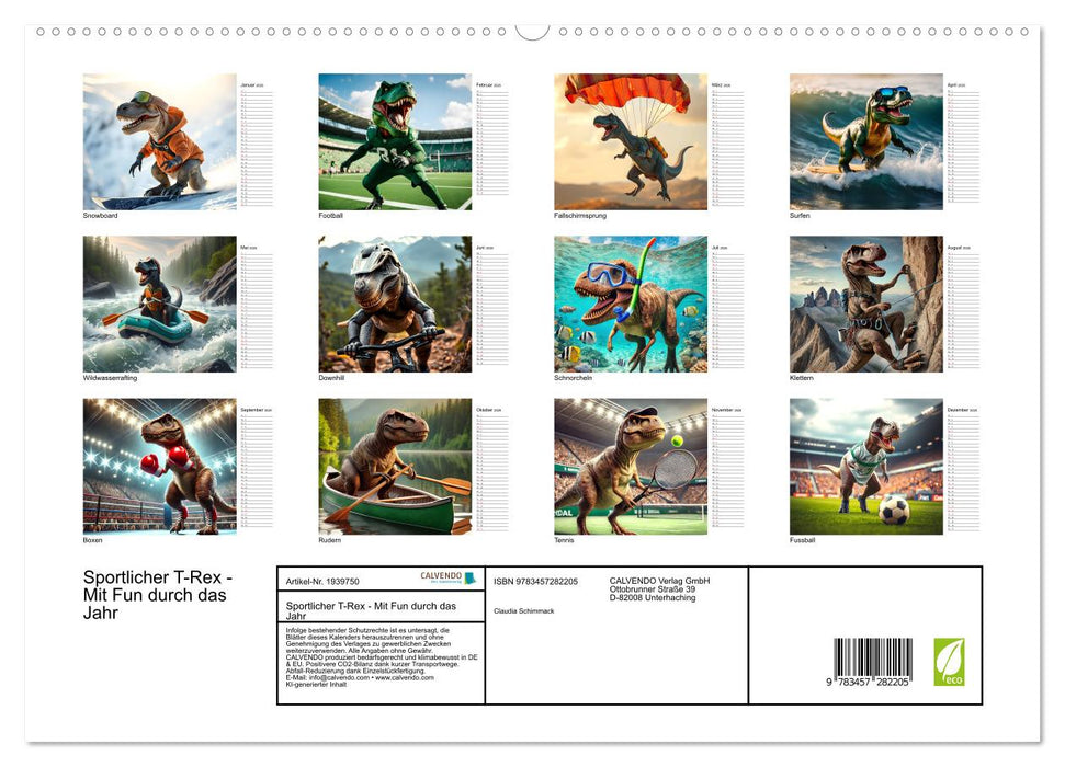Sportlicher T-Rex - Mit Fun durch das Jahr (CALVENDO Premium Wandkalender 2026)