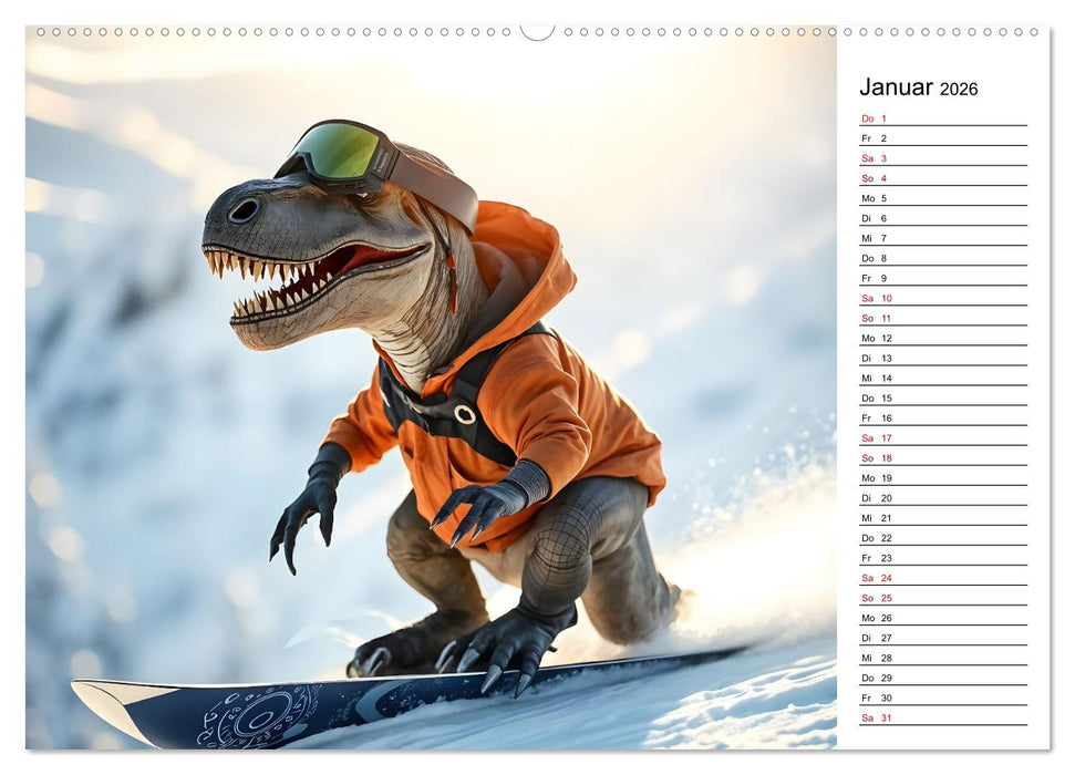 Sportlicher T-Rex - Mit Fun durch das Jahr (CALVENDO Premium Wandkalender 2026)
