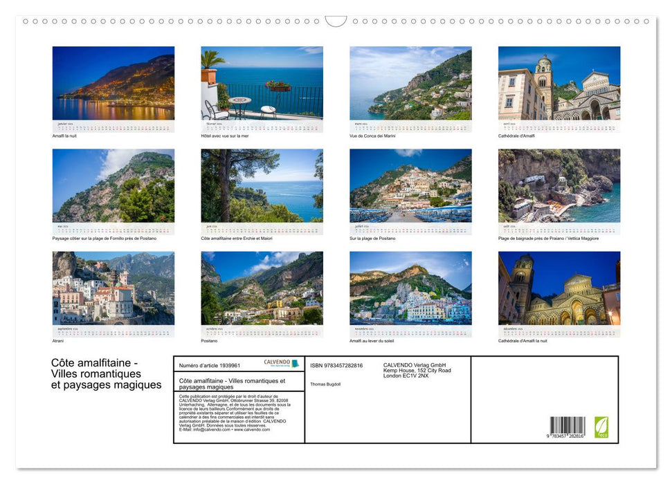 Côte amalfitaine - Villes romantiques et paysages magiques (CALVENDO Calendrier mensuel 2026)