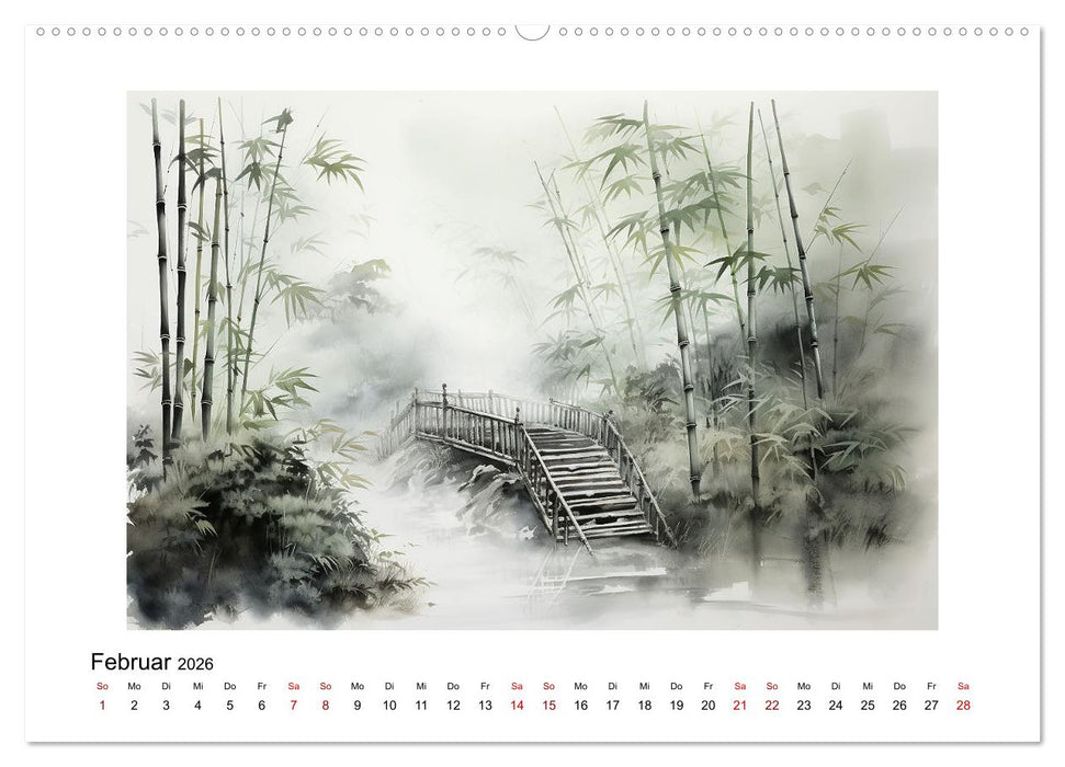 Heiwa - Friedliche Aquarelle im japanischen Stil (CALVENDO Wandkalender 2026)