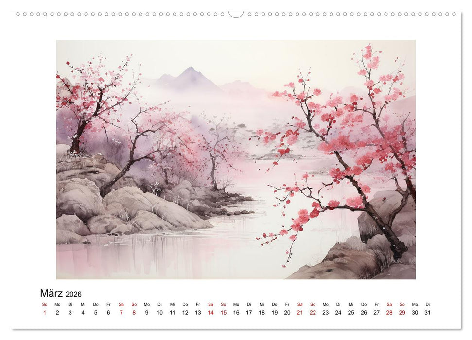 Heiwa - Friedliche Aquarelle im japanischen Stil (CALVENDO Wandkalender 2026)