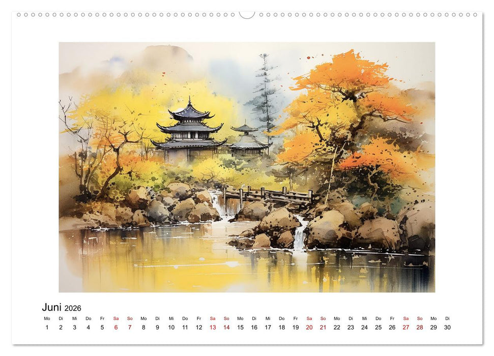 Heiwa - Friedliche Aquarelle im japanischen Stil (CALVENDO Wandkalender 2026)