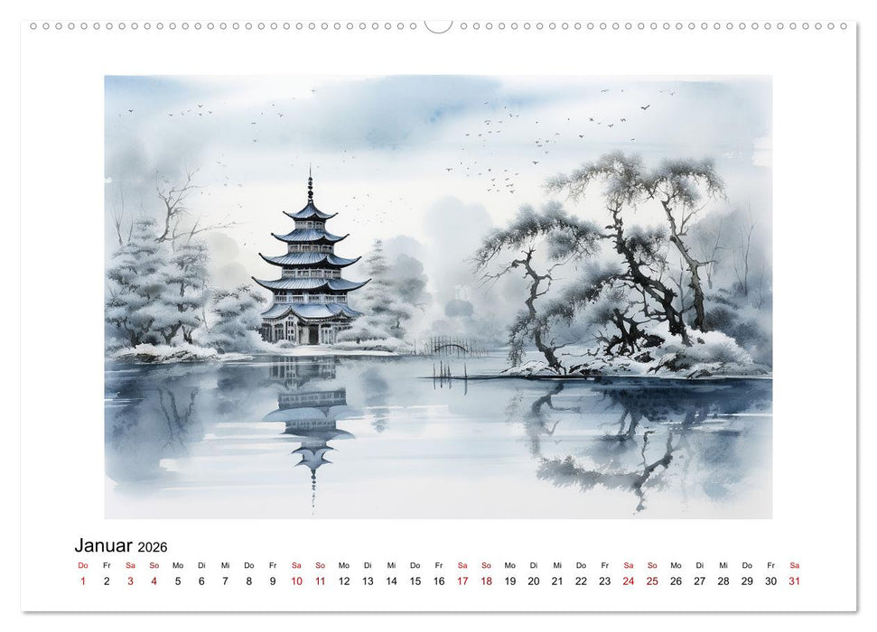Heiwa - Friedliche Aquarelle im japanischen Stil (CALVENDO Premium Wandkalender 2026)