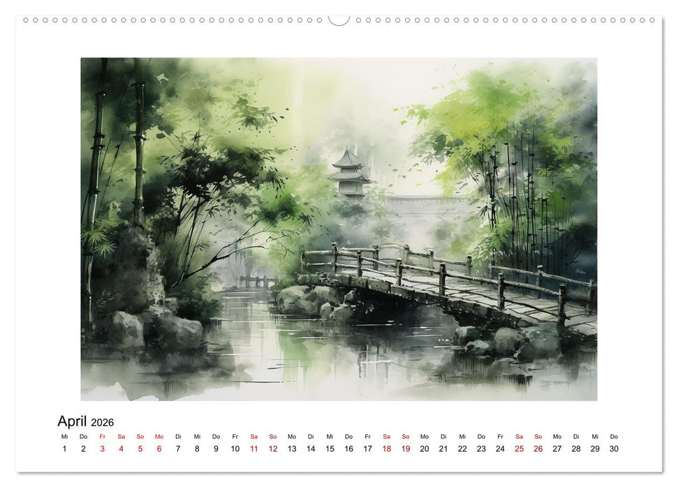 Heiwa - Friedliche Aquarelle im japanischen Stil (CALVENDO Premium Wandkalender 2026)