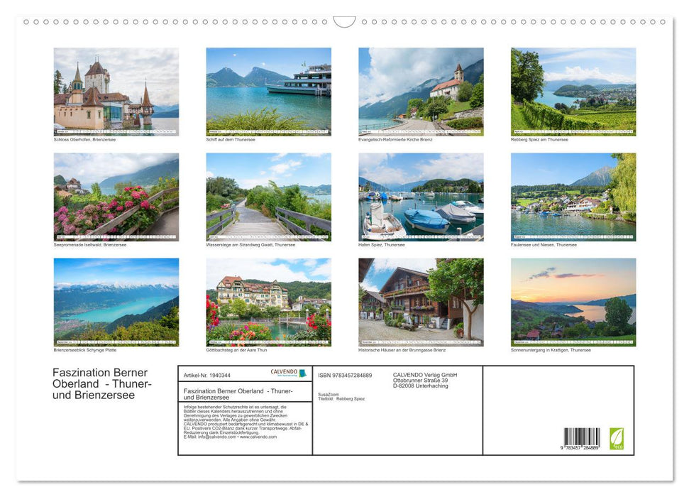 Faszination Berner Oberland - Thuner- und Brienzersee (CALVENDO Wandkalender 2026)