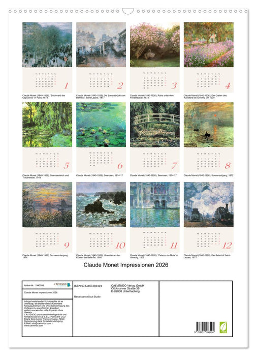 Claude Monet Impressionen 2026 (CALVENDO Wandkalender 2026)