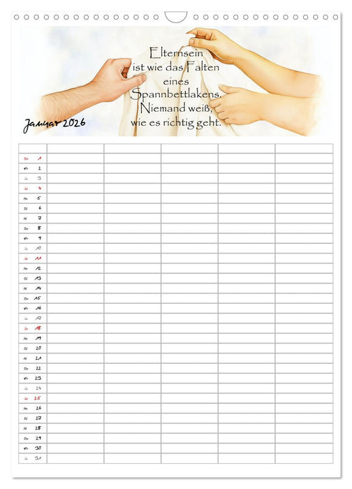 Elternsprüche Familienplaner (CALVENDO Wandkalender 2026)