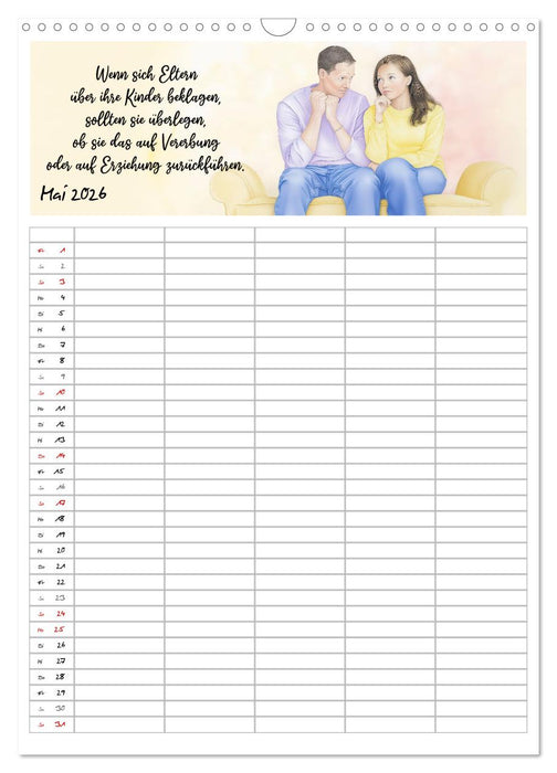 Elternsprüche Familienplaner (CALVENDO Wandkalender 2026)