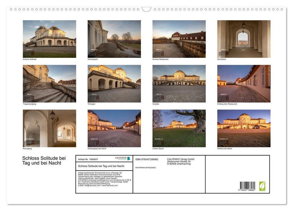 Schloss Solitude bei Tag und bei Nacht (CALVENDO Wandkalender 2026)