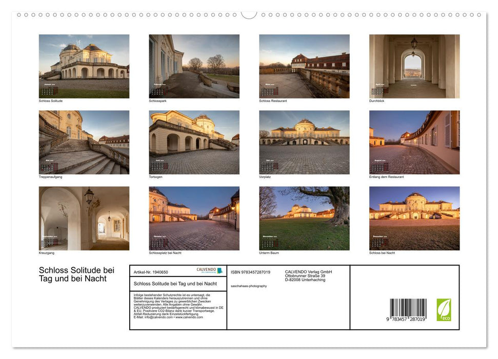 Schloss Solitude bei Tag und bei Nacht (CALVENDO Premium Wandkalender 2026)