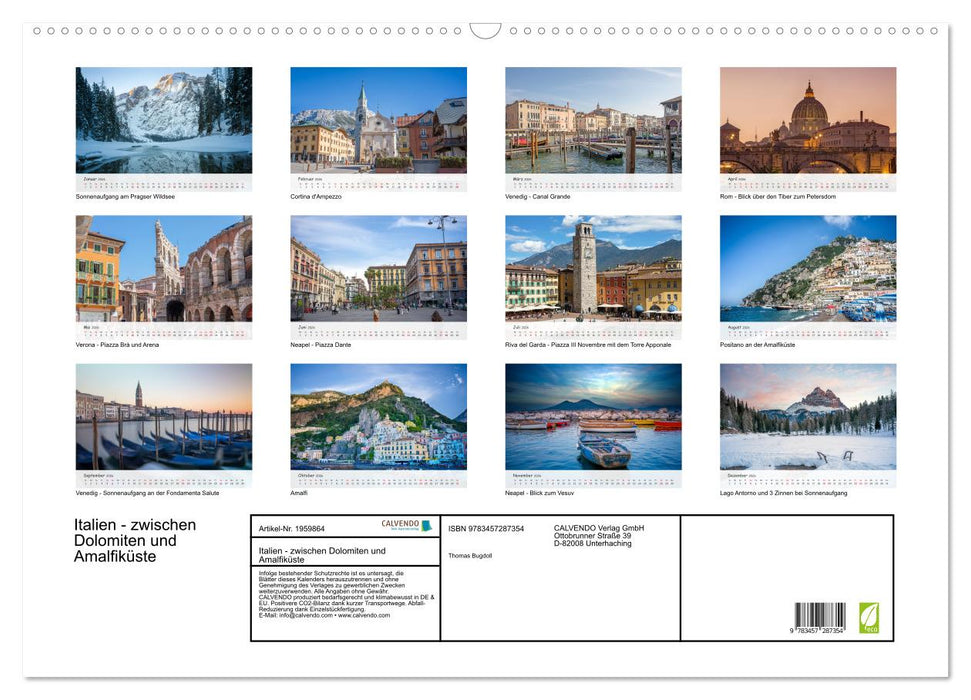 Italien - zwischen Dolomiten und Amalfiküste (CALVENDO Wandkalender 2026)