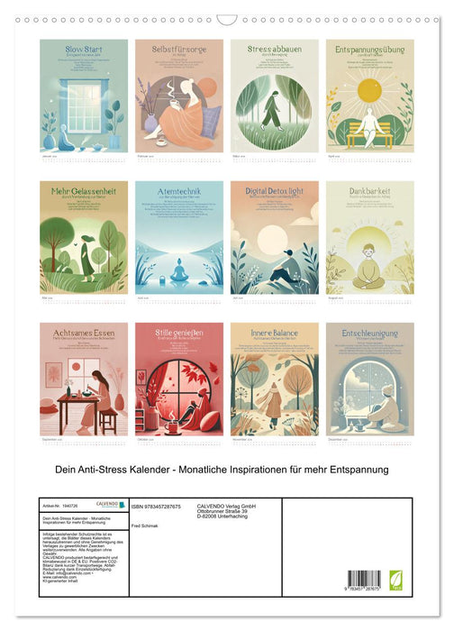 Dein Anti-Stress Kalender - Monatliche Inspirationen für mehr Entspannung (CALVENDO Wandkalender 2026)