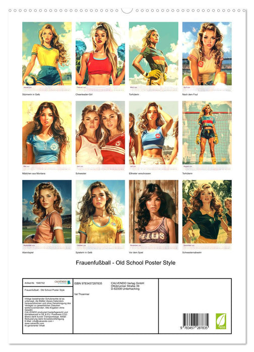 Frauenfußball - Old School Poster Style (CALVENDO Premium Wandkalender 2026)