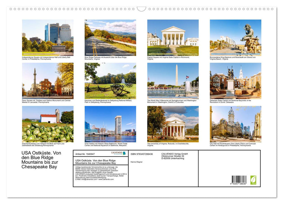 USA Ostküste. Von den Blue Ridge Mountains bis zur Chesapeake Bay (CALVENDO Wandkalender 2026)