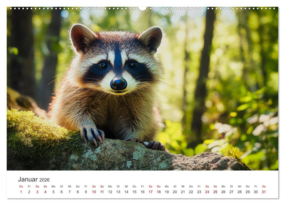 Frech, flauschig, fantastisch - Der Waschbären-Kalender (CALVENDO Premium Wandkalender 2026)