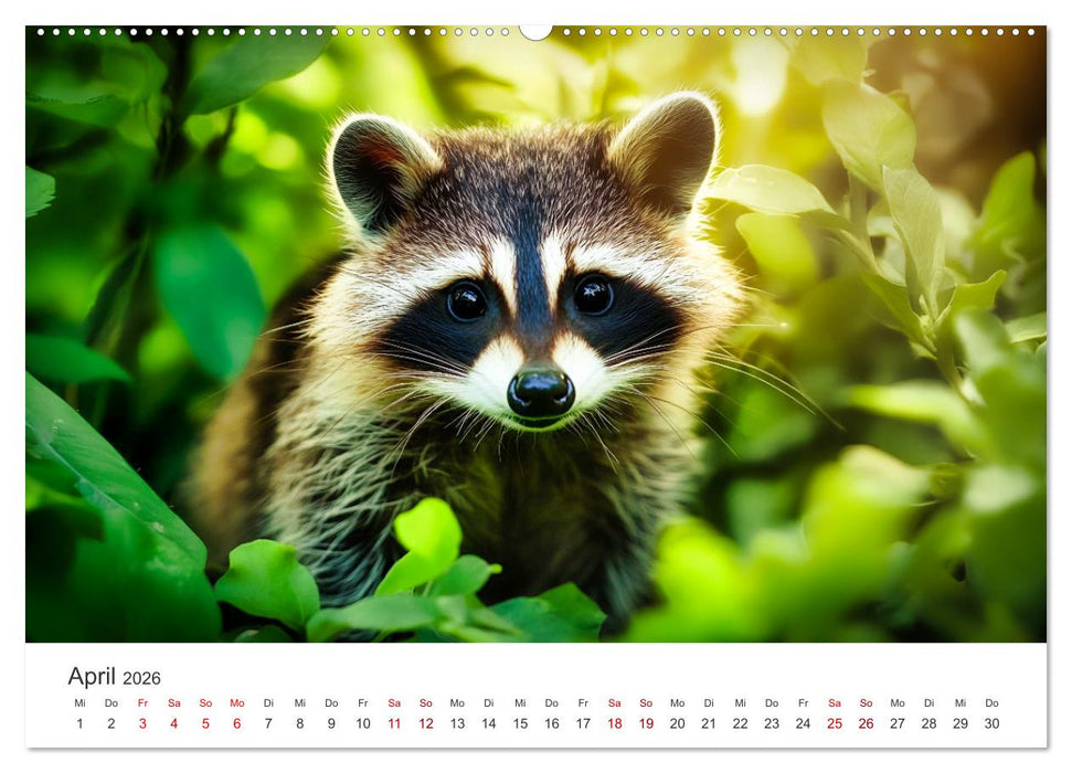 Frech, flauschig, fantastisch - Der Waschbären-Kalender (CALVENDO Premium Wandkalender 2026)