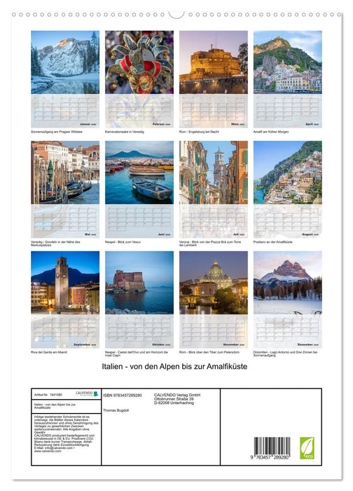 Italien - von den Alpen bis zur Amalfiküste (CALVENDO Premium Wandkalender 2026)