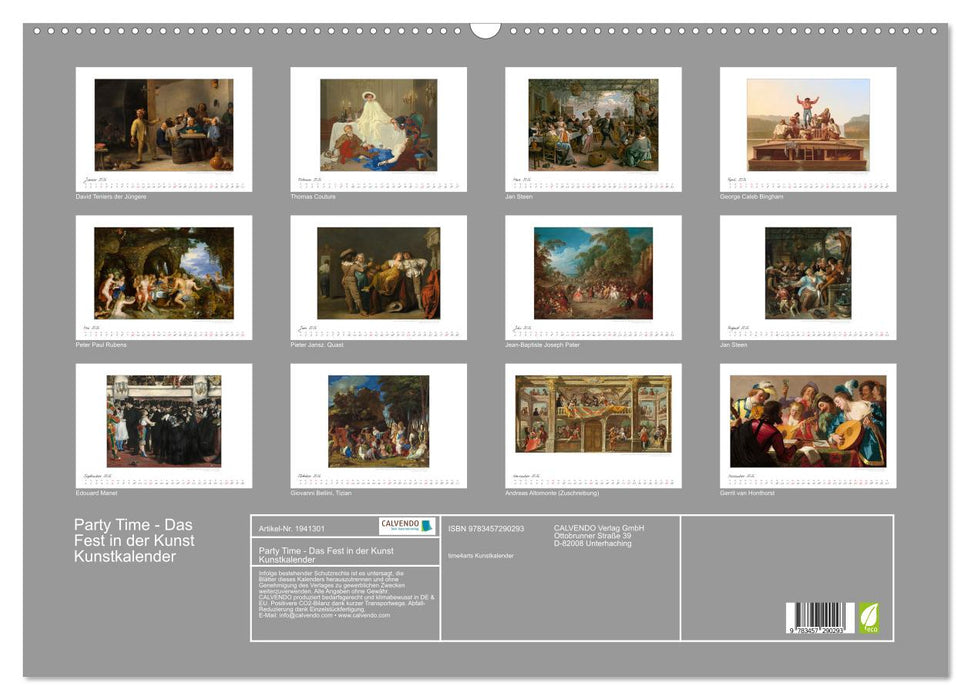 Party Time - Das Fest in der Kunst Kunstkalender (CALVENDO Wandkalender 2026)