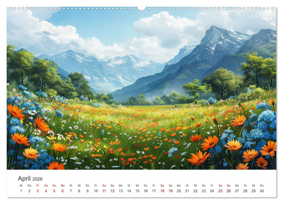 KI-Landschaften - Malerisch durch das Jahr (CALVENDO Wandkalender 2026)