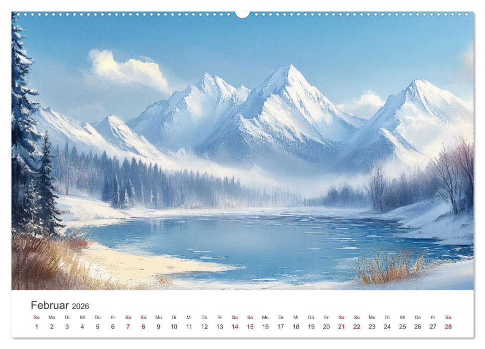 KI-Landschaften - Malerisch durch das Jahr (CALVENDO Premium Wandkalender 2026)