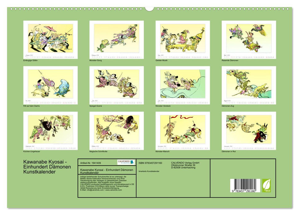 Kawanabe Kyosai - Einhundert Dämonen Kunstkalender (CALVENDO Premium Wandkalender 2026)