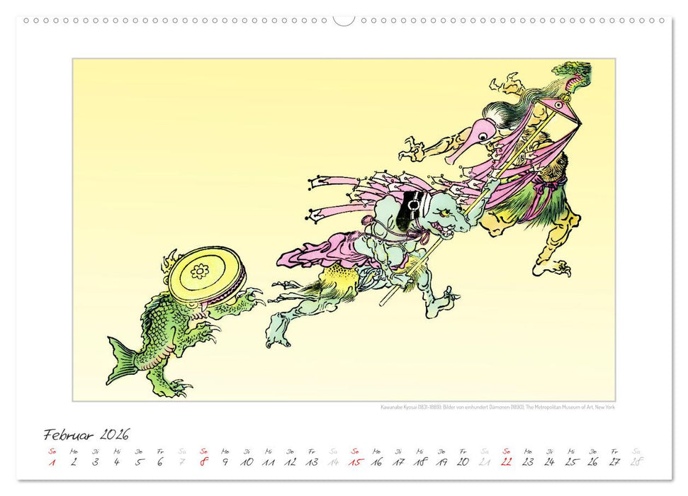 Kawanabe Kyosai - Einhundert Dämonen Kunstkalender (CALVENDO Premium Wandkalender 2026)