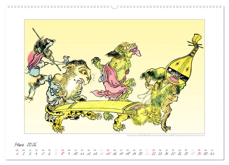 Kawanabe Kyosai - Einhundert Dämonen Kunstkalender (CALVENDO Premium Wandkalender 2026)