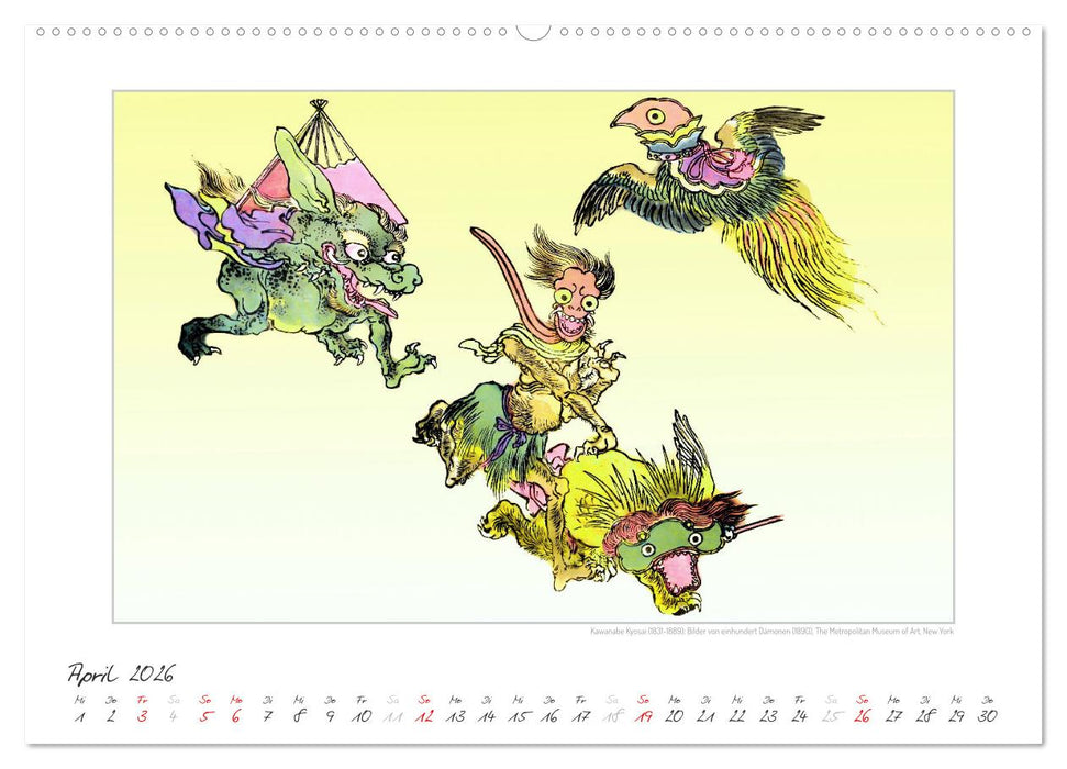 Kawanabe Kyosai - Einhundert Dämonen Kunstkalender (CALVENDO Premium Wandkalender 2026)