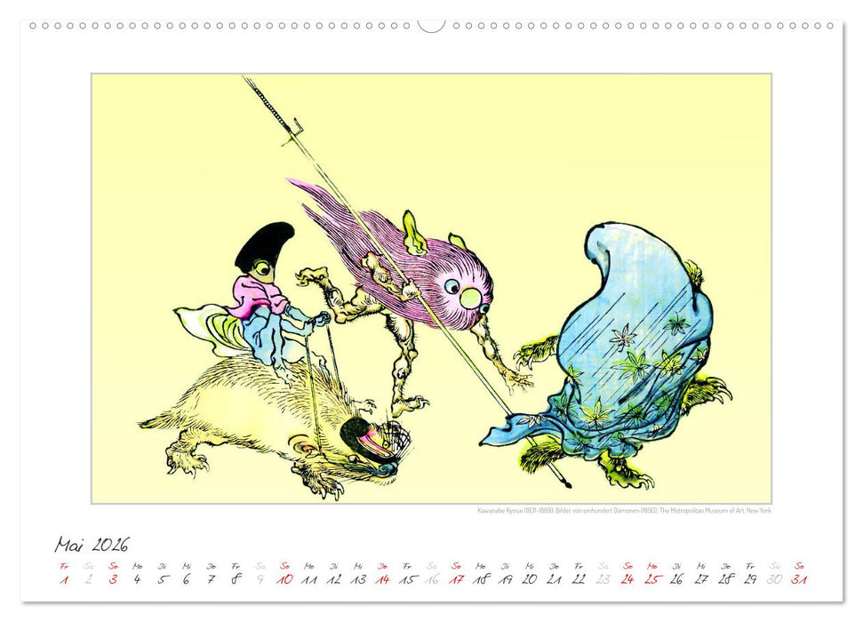Kawanabe Kyosai - Einhundert Dämonen Kunstkalender (CALVENDO Premium Wandkalender 2026)