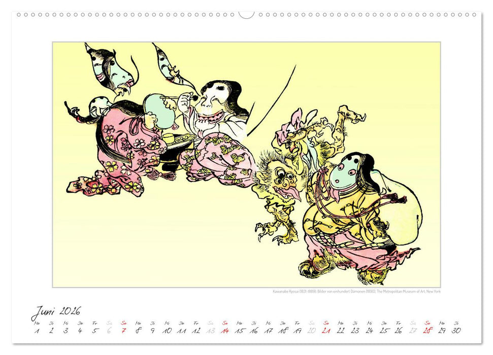 Kawanabe Kyosai - Einhundert Dämonen Kunstkalender (CALVENDO Premium Wandkalender 2026)