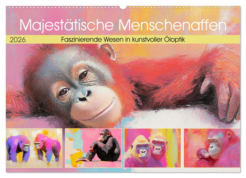 Majestätische Menschenaffen. Faszinierende Wesen in kunstvoller Öloptik (CALVENDO Wandkalender 2026)