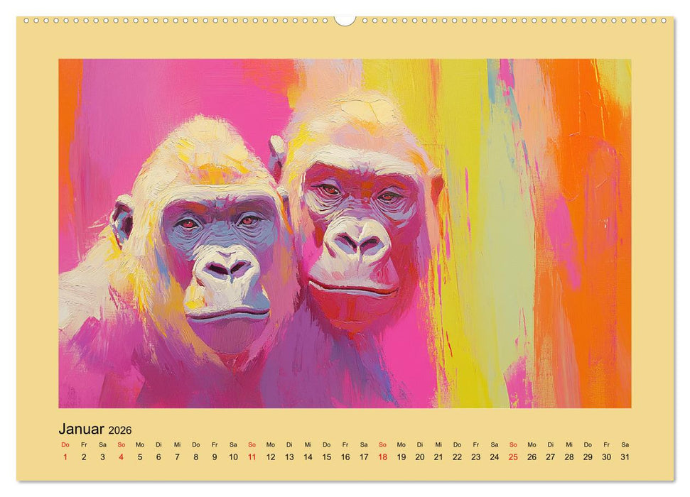 Majestätische Menschenaffen. Faszinierende Wesen in kunstvoller Öloptik (CALVENDO Wandkalender 2026)