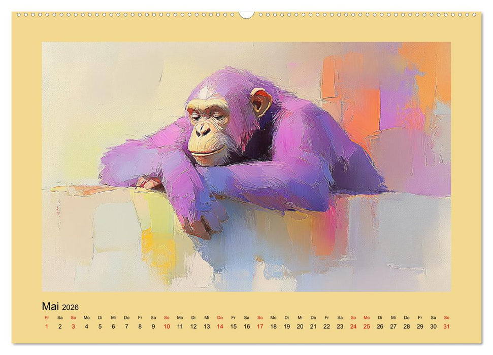 Majestätische Menschenaffen. Faszinierende Wesen in kunstvoller Öloptik (CALVENDO Wandkalender 2026)