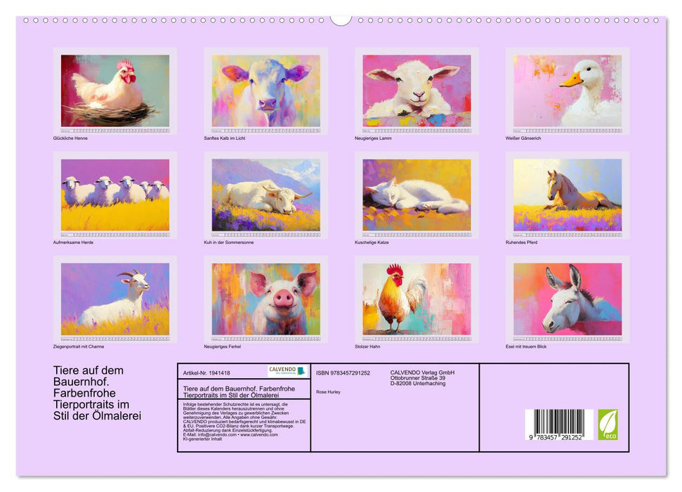 Tiere auf dem Bauernhof. Farbenfrohe Tierportraits im Stil der Ölmalerei (CALVENDO Premium Wandkalender 2026)