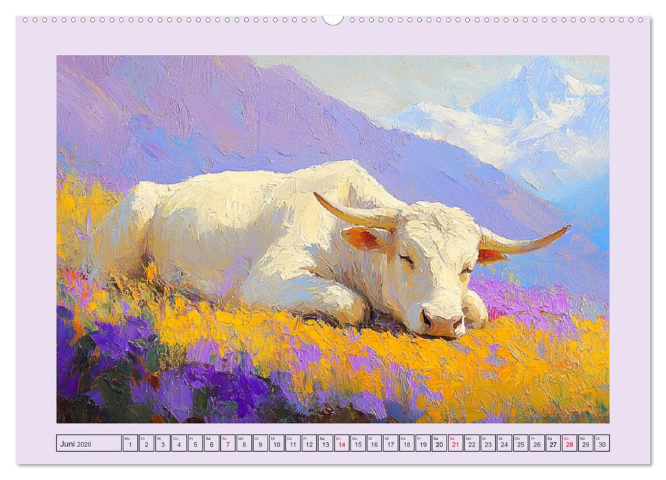 Tiere auf dem Bauernhof. Farbenfrohe Tierportraits im Stil der Ölmalerei (CALVENDO Premium Wandkalender 2026)