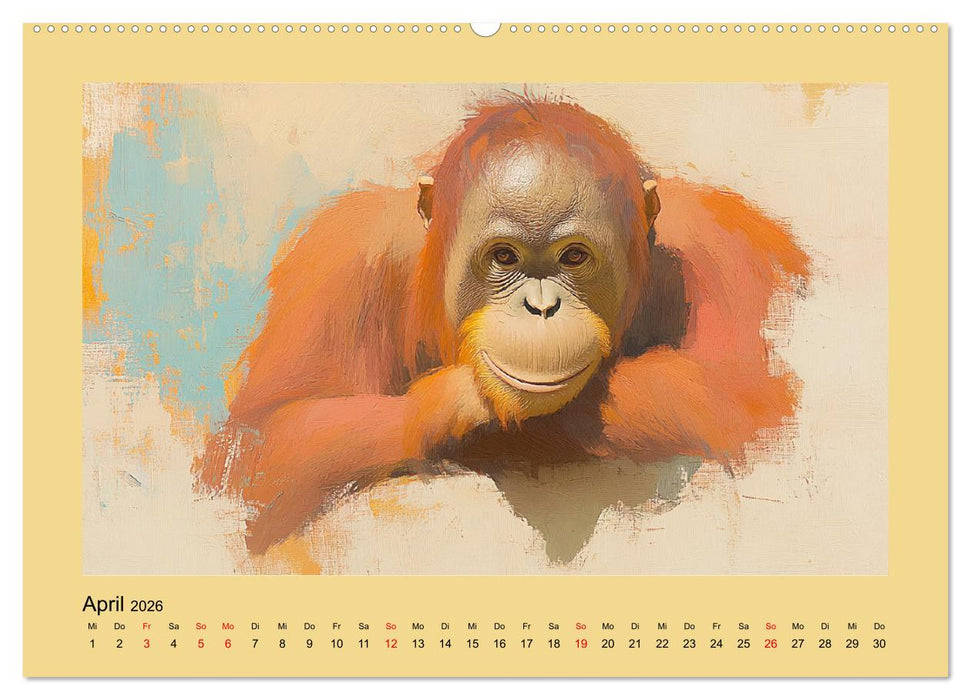 Majestätische Menschenaffen. Faszinierende Wesen in kunstvoller Öloptik (CALVENDO Premium Wandkalender 2026)