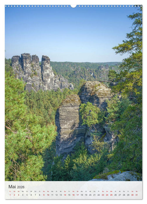 Bastei und Lilienstein - Unterwegs an zwei märchenhaften Orten in der Sächsischen Schweiz (CALVENDO Premium Wandkalender 2026)