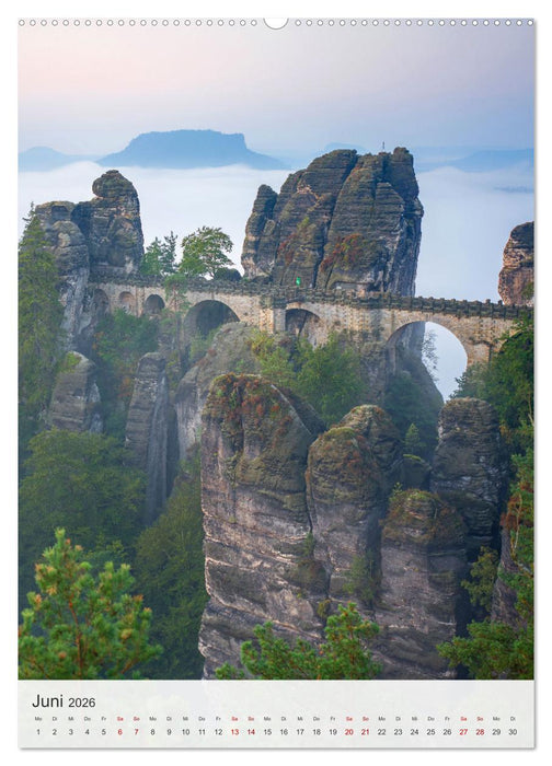 Bastei und Lilienstein - Unterwegs an zwei märchenhaften Orten in der Sächsischen Schweiz (CALVENDO Premium Wandkalender 2026)