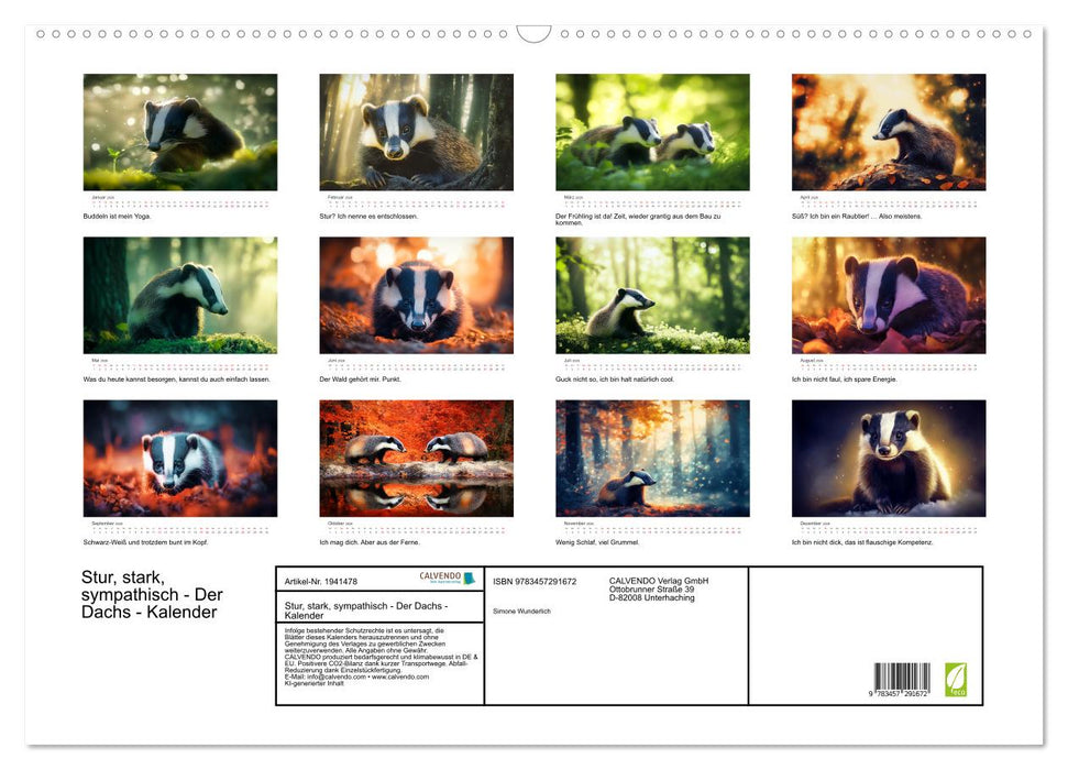 Stur, stark, sympathisch - Der Dachs - Kalender (CALVENDO Wandkalender 2026)