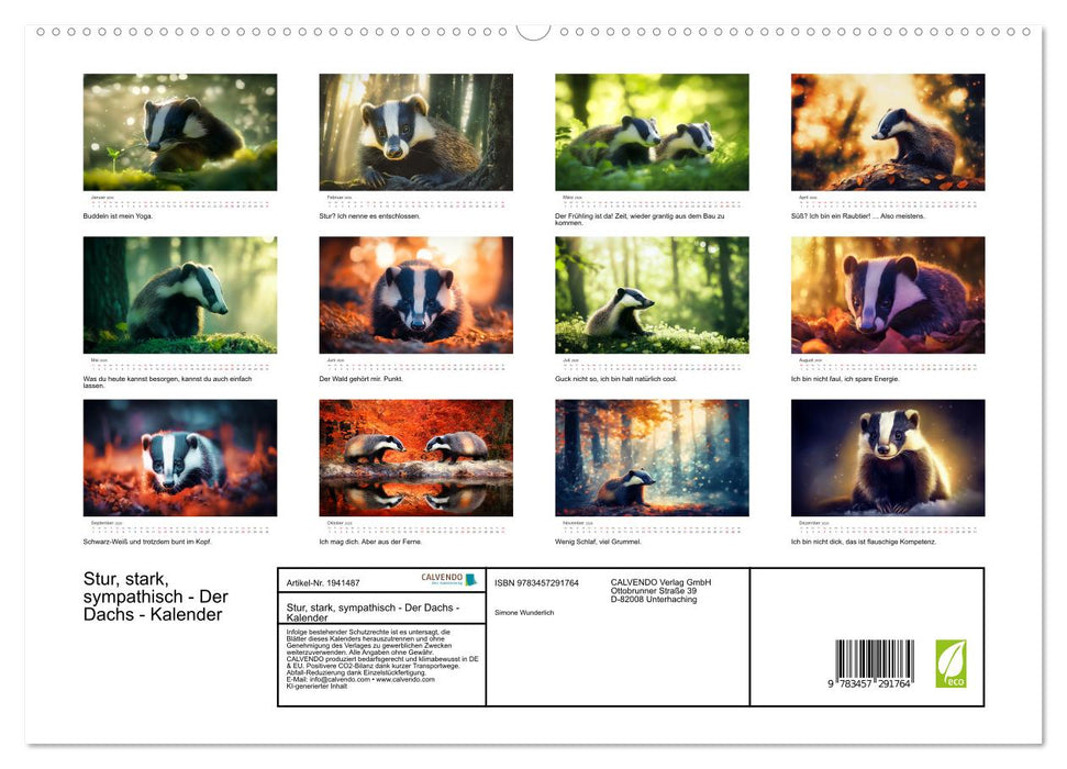 Stur, stark, sympathisch - Der Dachs - Kalender (CALVENDO Premium Wandkalender 2026)
