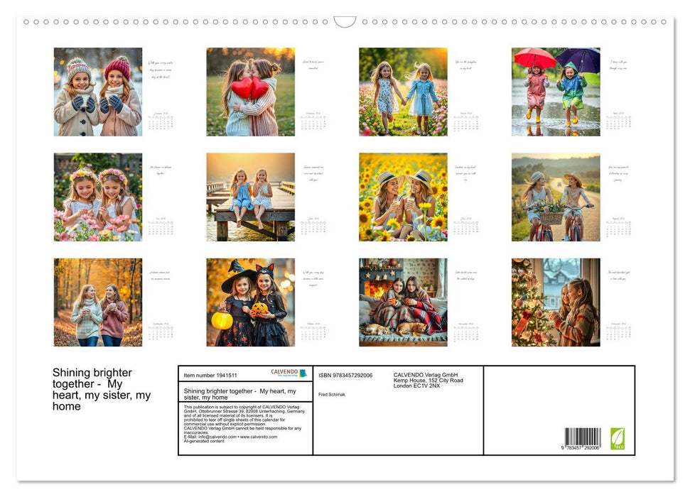 Shining brighter together - My heart, my sister, my home (CALVENDO Monthly Calendar 2026)