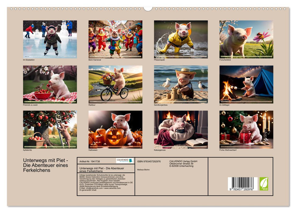 Unterwegs mit Piet - Die Abenteuer eines Ferkelchens (CALVENDO Premium Wandkalender 2026)