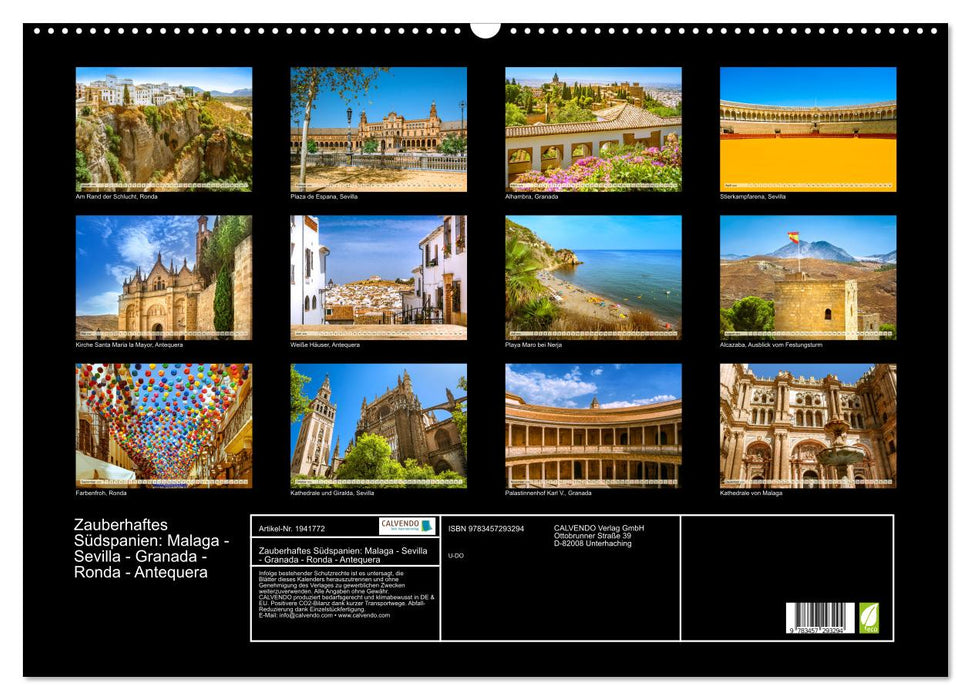 Zauberhaftes Südspanien: Malaga - Sevilla - Granada - Ronda - Antequera (CALVENDO Wandkalender 2026)