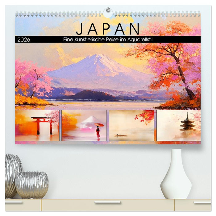 Japan. Eine künstlerische Reise im Aquarellstil (CALVENDO Premium Wandkalender 2026)